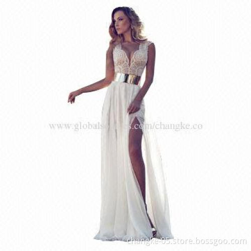 Fashion Wedding Dresses, Plunging Neck Beaded Bodice, Thigh-high Slit